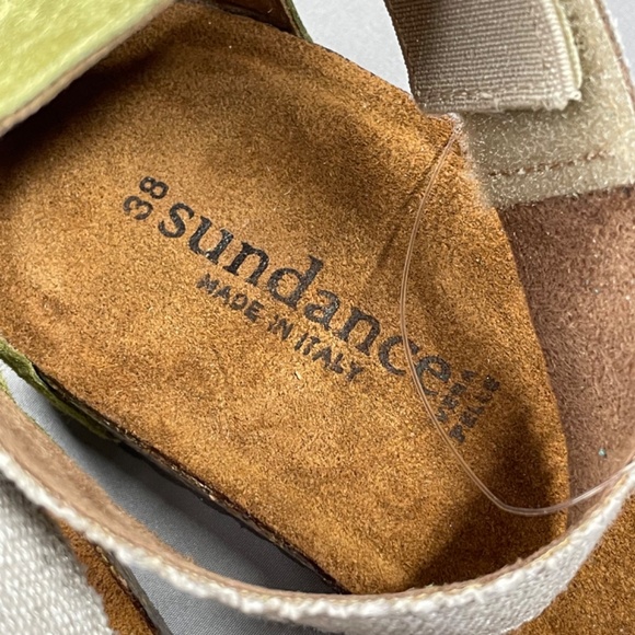 NEW Sundance Sandals Womens 7.5 green suede leather brown cork boho hippie - Picture 6 of 12